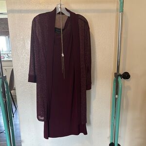 R&M Richards Burgundy Dress with Sheer Overlay